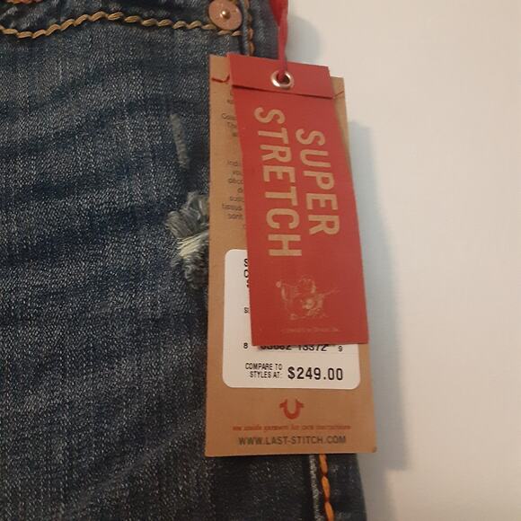 True Religion Jeans Womens 30 Big T Super Stretch Slim Straight Distressed EUC - Picture 4 of 11